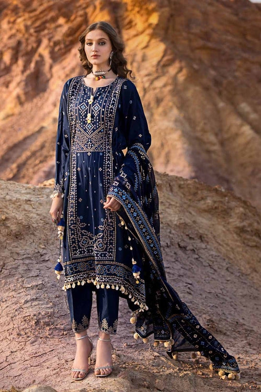 Gul Ahmed 3PC Embroidered Printed Lawn Unstitched Suit with Gold Lacquer Printed Chiffon Dupatta BM-42006