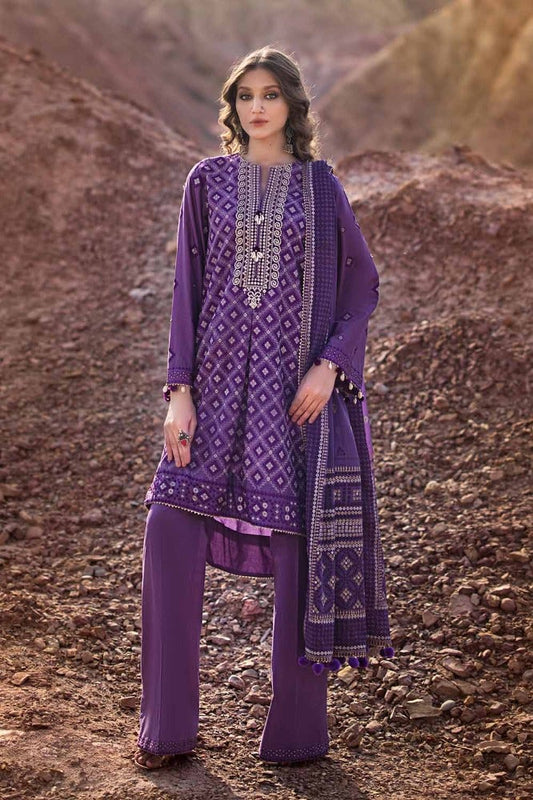 Gul Ahmed 3PC Embroidered Printed Lawn Unstitched Suit with Gold Lacquer Printed Chiffon Dupatta BM-42008