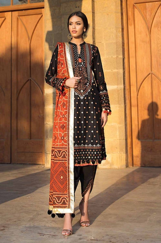 Gul Ahmed 3PC Embroidered Printed Lawn Unstitched Suit with Gold Lacquer Printed Chiffon Dupatta BM-42011