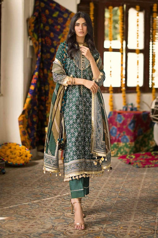 Gul Ahmed 3PC Gold Printed Lawn Unstitched Suit CL-42003 B