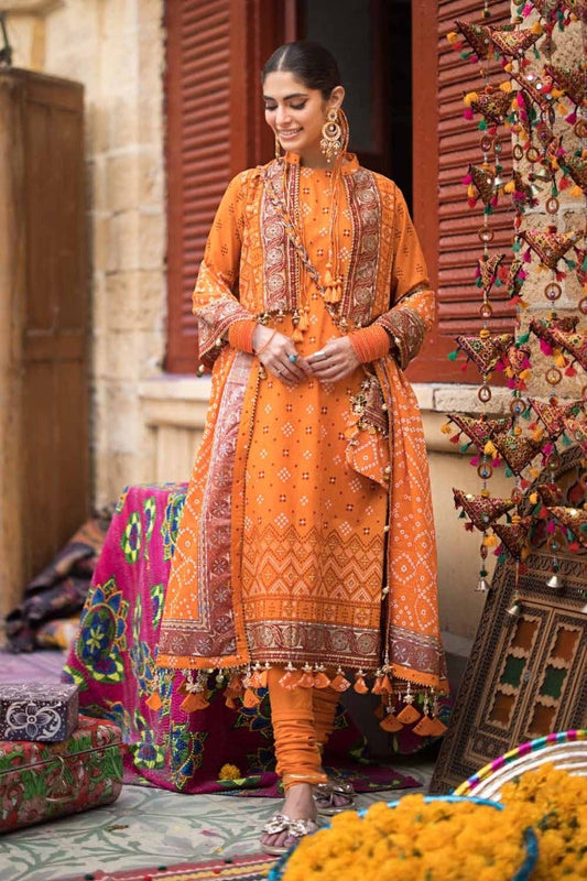 Gul Ahmed 3PC Gold Printed Lawn Unstitched Suit CL-42013 B
