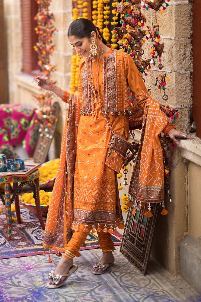 Gul Ahmed 3PC Gold Printed Lawn Unstitched Suit CL-42013 B