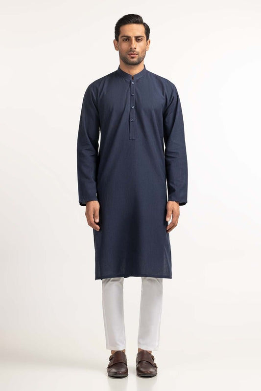 Gul Ahmed Ready to Wear Men's Navy Blue Basic Kurta KR-PLN24-009