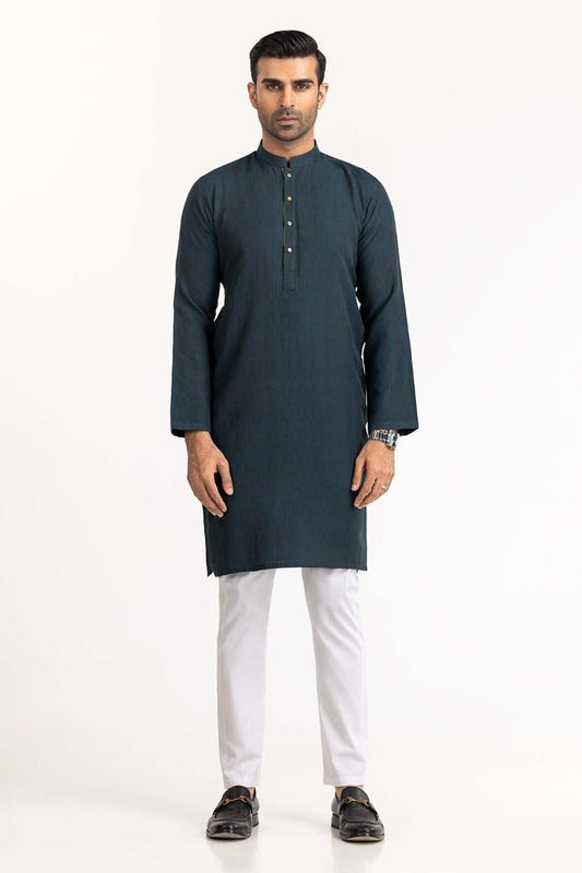 Gul Ahmed Ready to Wear Men's Deep Teal Basic Kurta KR-STY24-005