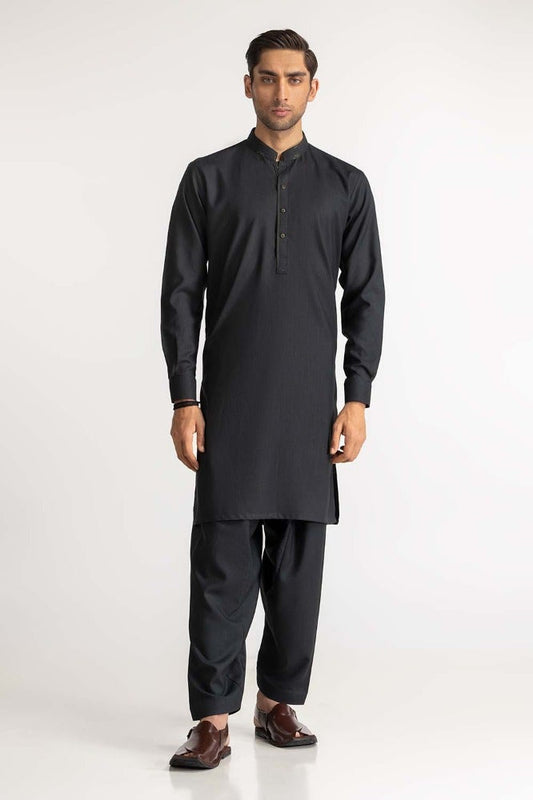 Gul Ahmed Ready to Wear Men's Dark Green Embroidered Suit SK-E23-014