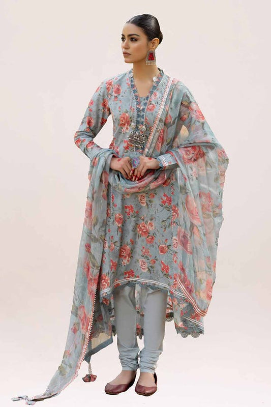 Gul Ahmed 3PC Unstitched Printed Lawn Suit with Lurex Chiffon Dupatta SP-42012