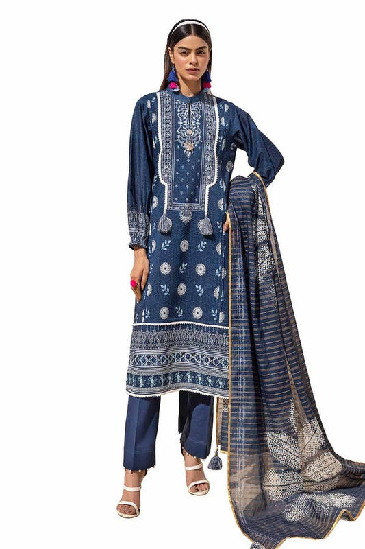 Gul Ahmed 3PC Unstitched Printed Lawn Suit with Zari Stripe Dupatta ST-42001