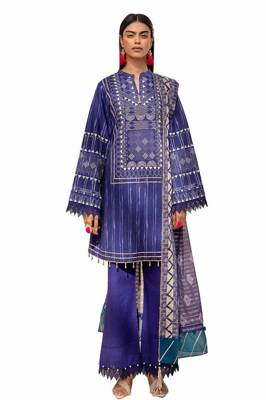Gul Ahmed 3PC Unstitched Printed Lawn Suit with Zari Stripe Dupatta ST-42003