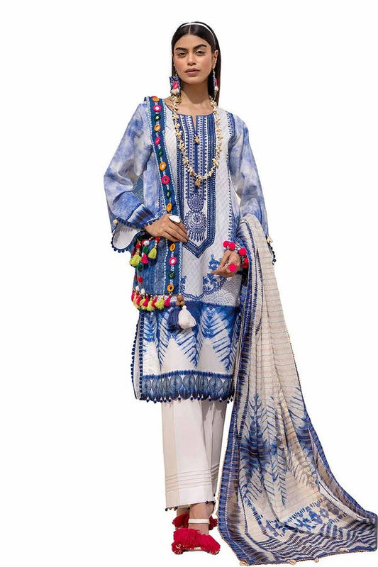 Gul Ahmed 3PC Unstitched Embroidered Printed Lawn Suit with Zari Stripe Dupatta ST-42005