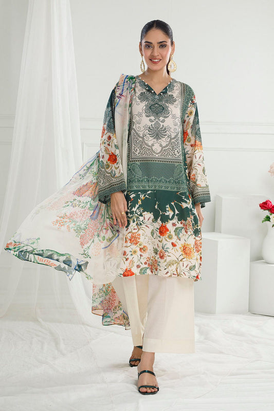 Gul Ahmed 3 Piece Unstitched Printed Lawn Suit with Printed Pure Silk Chiffon Dupatta C-52006