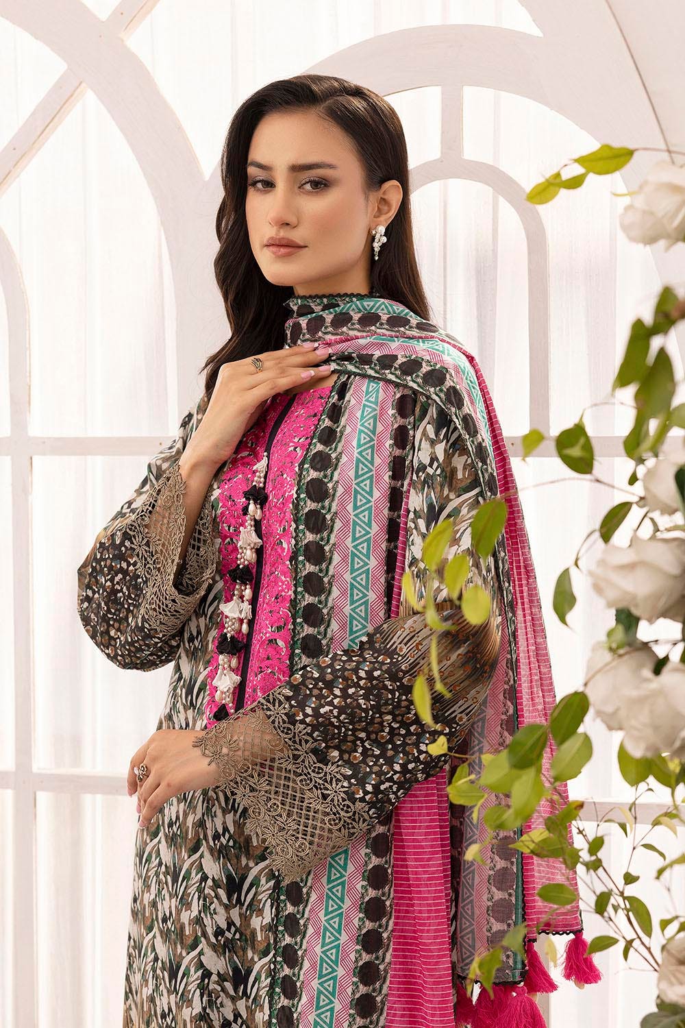 Gul Ahmed 3 Piece Unstitched Embroidered Printed Lawn Suit with Printed Lawn Dupatta CL-52314