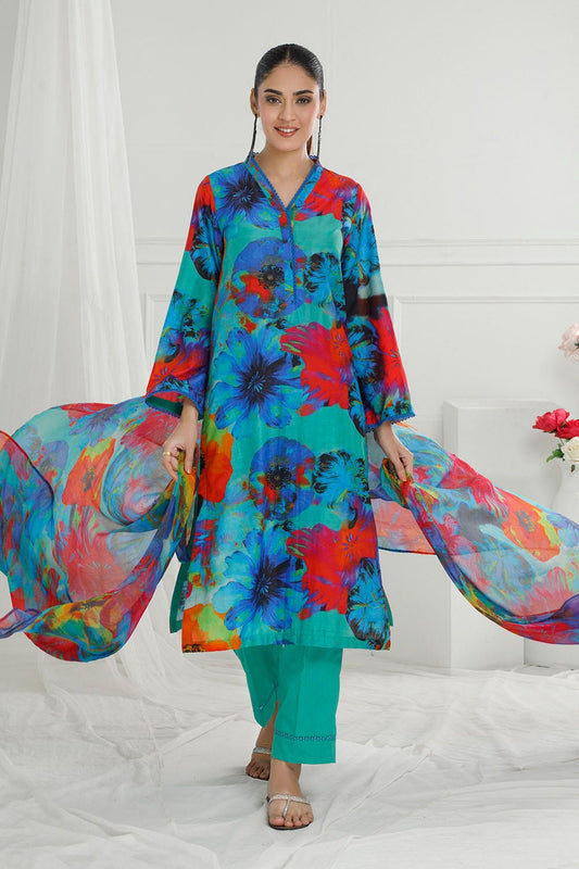 Gul Ahmed 3 Piece Unstitched Printed Cotton Silk Suit with Printed Chiffon Dupatta CS-52002