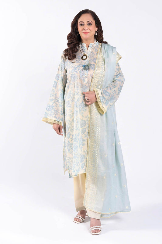 Gul Ahmed 3 Piece Unstitched Printed Lawn Suit with Embroidered Denting Lawn Dupatta DN-52004