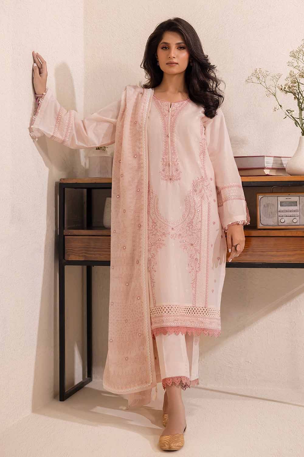 Gul Ahmed 3PC Unstitched Embroidered Lawn Suit with Mirror Work Lacquer Printed Paper Cotton Dupatta PC-42007