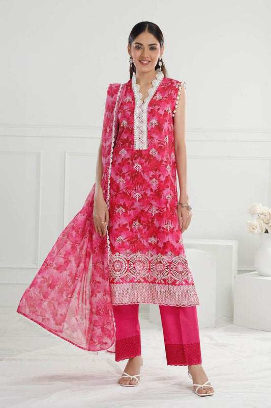 Gul Ahmed 3 Piece Unstitched Embroidered Printed Lawn Suit with Embroidered Printed Chiffon Dupatta PR-52004