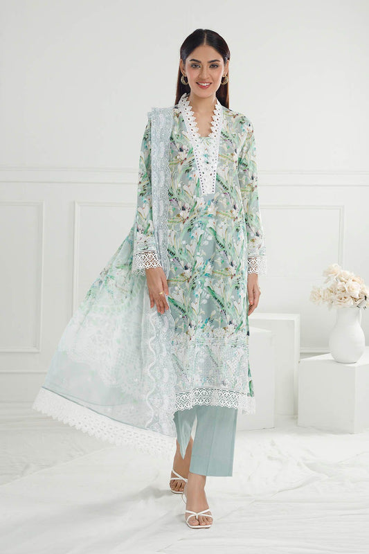 Gul Ahmed 3 Piece Unstitched Embroidered Printed Lawn Suit with Embroidered Printed Chiffon Dupatta PR-52007