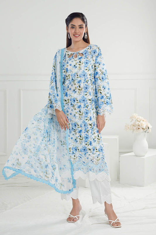 Gul Ahmed 3 Piece Unstitched Embroidered Printed Lawn Suit with Printed Chiffon Dupatta PR-52010