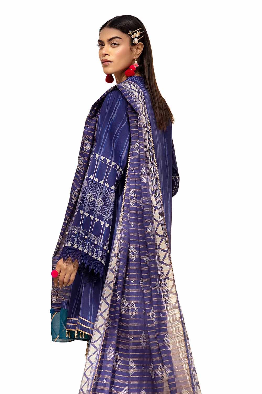 Gul Ahmed 3PC Unstitched Printed Lawn Suit with Zari Stripe Dupatta ST-42003