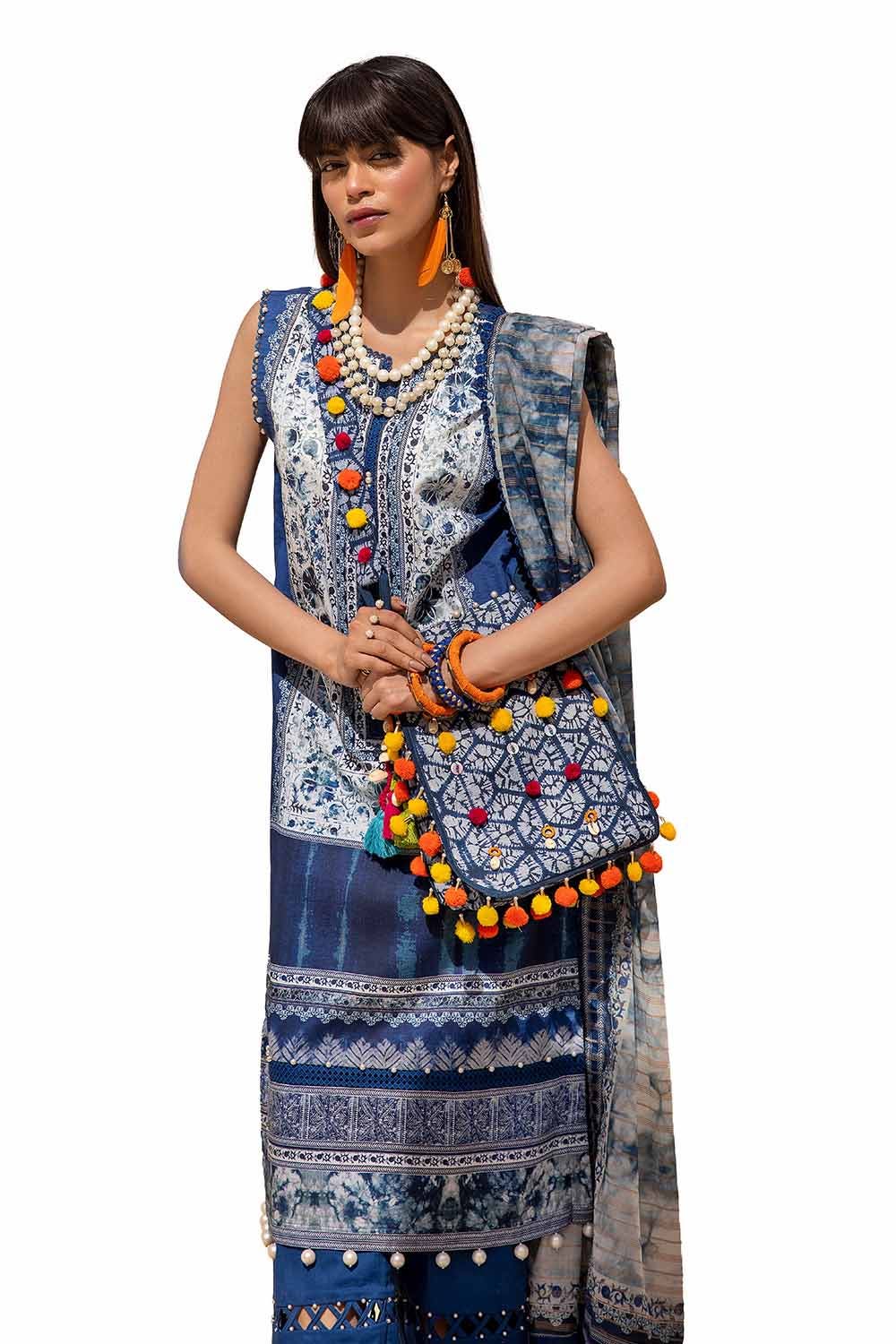 Gul Ahmed 3PC Unstitched Printed Lawn Suit with Zari Stripe Dupatta ST-42009