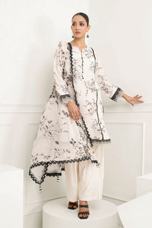 Gul Ahmed 3 Piece Unstitched Printed Soya Silk Suit with Printed Chiffon Dupatta SY-52001